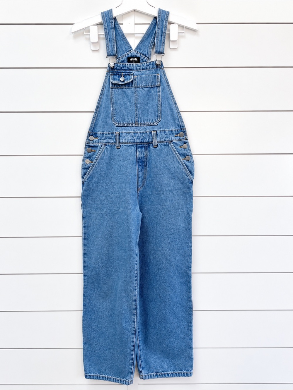 AFENDS Louis Denim Baggy Overalls Worn Blue Wide Leg Sz 4